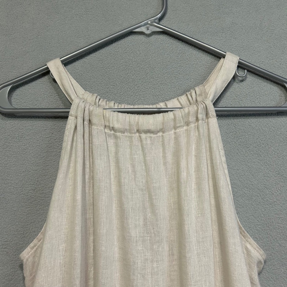 C&C California Halter Dress Womens Small Cream Linen Blend Shift Mini - Picture 2 of 6